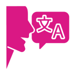 Pink icon representing interpreting a foreign language.