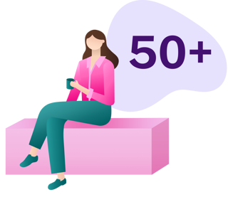 Infographic icon with 50+ and a lady